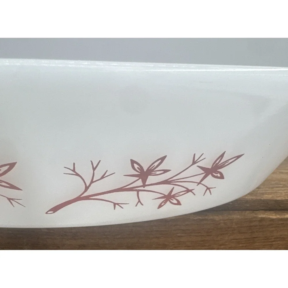Vintage Glasbake Fall Branch Divided Casserole Dish #J2352 Bakeware Milk Glass
